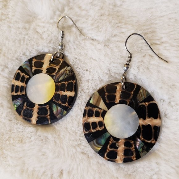 Multi-Colored Honeycomb Disc Earrings - Picture 2 of 3